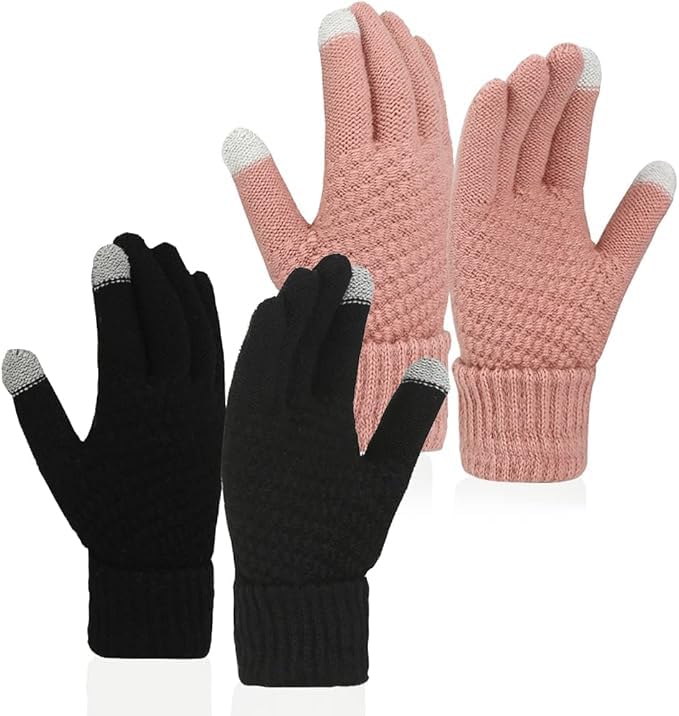 disolve Women Winter Touch screen Gloves Warm Fleece Lined Knit Gloves Elastic Cuff Winter Texting Gloves(Pack of 2) Assorted Color-picture-3