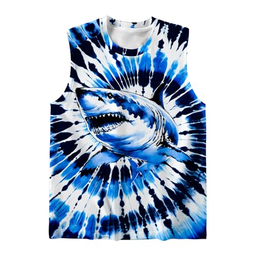 Image of DMPROD Kids Tie Dye Shirt Size 5-14 Years Sleeveless T Shirts Children Tank Tops Hippies Senior Tees for Boys Girls