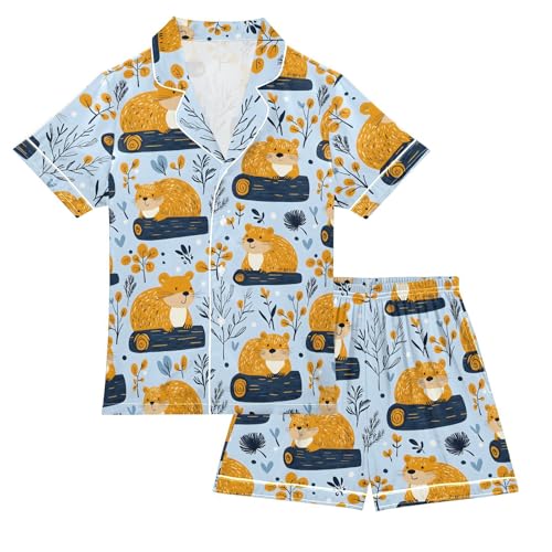 Beaver Forest Pajamas Set Summer Button Down Sleepwear Pjs Sets Comfy Loungewear