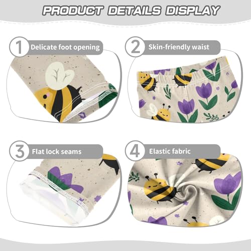 Cute Cartoon Bees Purple Tulips Girls Leggings Kids Yoga Pants Dance Active Tights 4T3