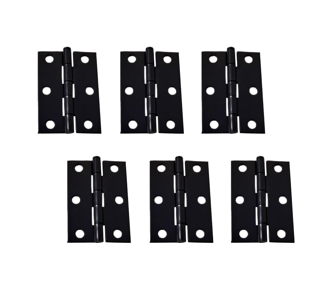 QCAA Narrow Butt Utility Hinge, Swaged, with Removable Loose Pin for Cabinet Door or Box Hinge, 2-1/2" x 1-3/4" x 1.4mm, Flat Black, 6 Pack, Made in