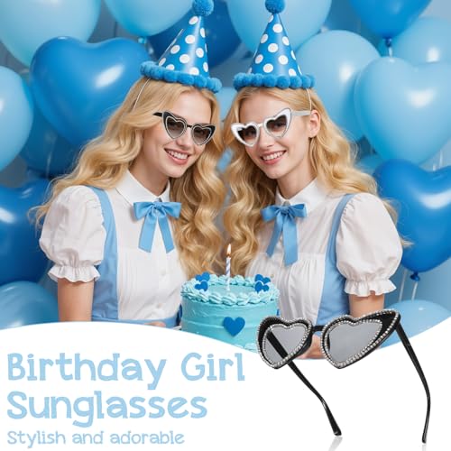 Larrel Rhinestones Heart Sunglasses for Women, 2 Pcs Vintage Wedding Sunglasses Bridal Party Sunglass Couple Gifts for Women Girls Adults Dress up Bachelorette Party Decorations(Black, White)4