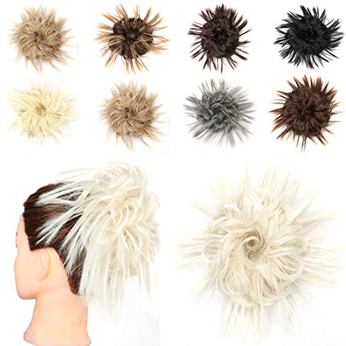 1Pcs Curly Messy Hair Bun Scrunchies Ponytail Hair Extensions Hair Piece Synthetic Hair Bun Hairpieces for Women (Yellow white)