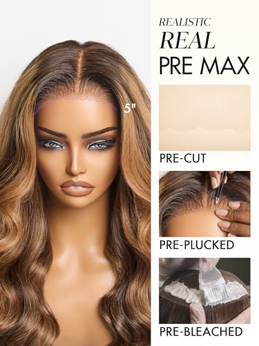 Image of LUVME HAIR All-Day Comfort Loose Body Wave 5x5 Lace Front Wigs Human Hair Glueless Wigs Human Hair Pre Plucked Pre Cut Long Mix Brown Highlight Wig Lace Closure Wigs Frontal Wigs 22 Inches