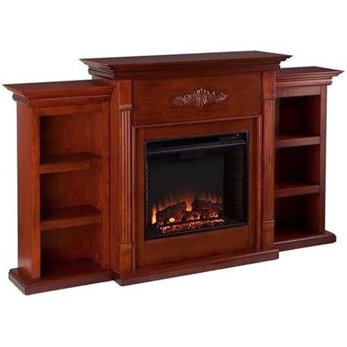 SEI Furniture Tennyson Electric Bookcases Fireplace, Mahogany