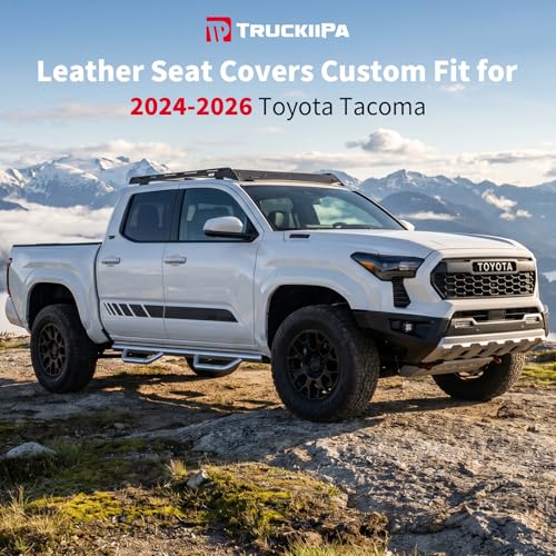 Image of Truckiipa Custom for 4th Gen Tacoma Seat Covers Full Set, Waterproof Leather Seat Cushion Covers Fit for 4th Gen 2024 2025 2026 Toyota Tacoma Double Crew Cab, Full Set, Black&Blue