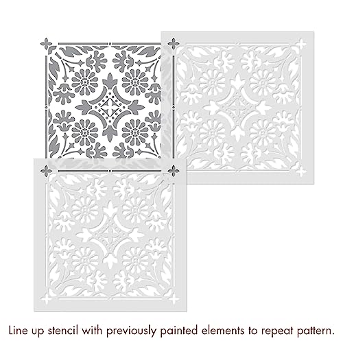Image of Kayra Decor Country Floral Stencils for Wall Painting - Pack of 1, Sheet Size 24 x 24 inch /Design for Wall Painting 22 x 22 inch - Large