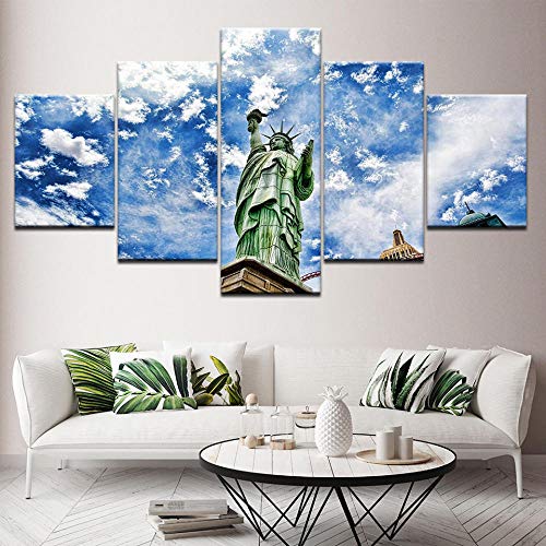 Myrdsio Cuadro de pared multipanel, 5 piezas, impresión sobre lienzo, estatua de la libertad de Estados Unidos, impresión artística de paisaje moderno para decoración del hogar, 150 x 80 cm