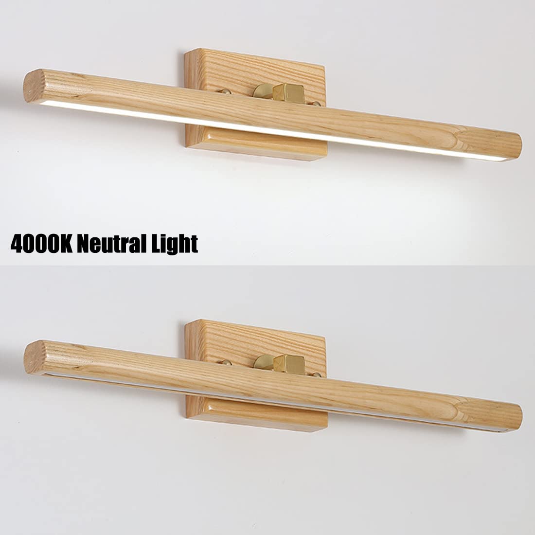 LANMOU 40CM Lámpara de Espejo LED Baño de Madera, Aplique Frontal de Espejo Interior LED 8W 4000K, 640LM Luz de Espejo Giratorio 180° para Lavabo, Lámpara de Maquillaje Moderna para Tocador