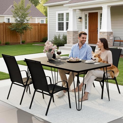 Image of JEAREY Patio Dining Chairs Set of 4, Outdoor Stackable Dining Furniture Set, All Weather Dining Set for Poolside,Lawn, Garden, Backyard, Black