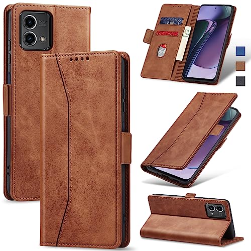 Image of Jasonyu Flip Wallet Case for Moto G Stylus 5G (2023),Leather Magnetic Folio Cover with Card Holder,Kickstand - TPU Shockproof Durable Protective Phone Case,Brown