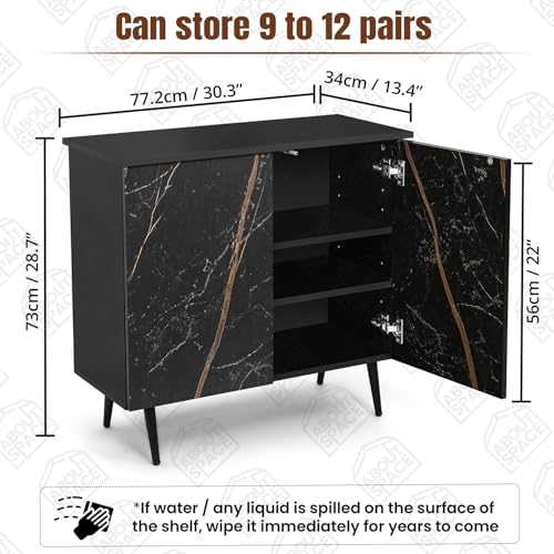Image of ABOUT SPACE 3 Tier Shoe Rack with Door | Press Open 2 Door Engineered Wood Shoe Stand for Home | Adjustable Shelf Raised Legs 9-12 Pair Shoes Storage Cabinet Chappal Stand |Black & Black Marble