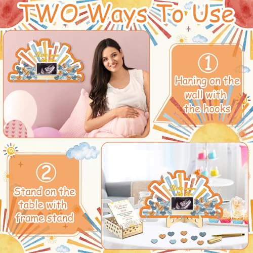 Image of Wenqik 63 Pcs Here Come the Son Baby Shower Guest Book Alternatives Set Baby Shower Decorations with Photo Frame Sonogram Frame Keepsake 60 Wood Slices Guest Book for Birthday