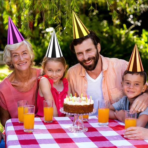 Atiloy 24PCS Colorful Birthday Party Hats Mini Party Hats for Adults Small Metallic Foil Cone Hat for Birthday Carnival Party Supplies, Accessories