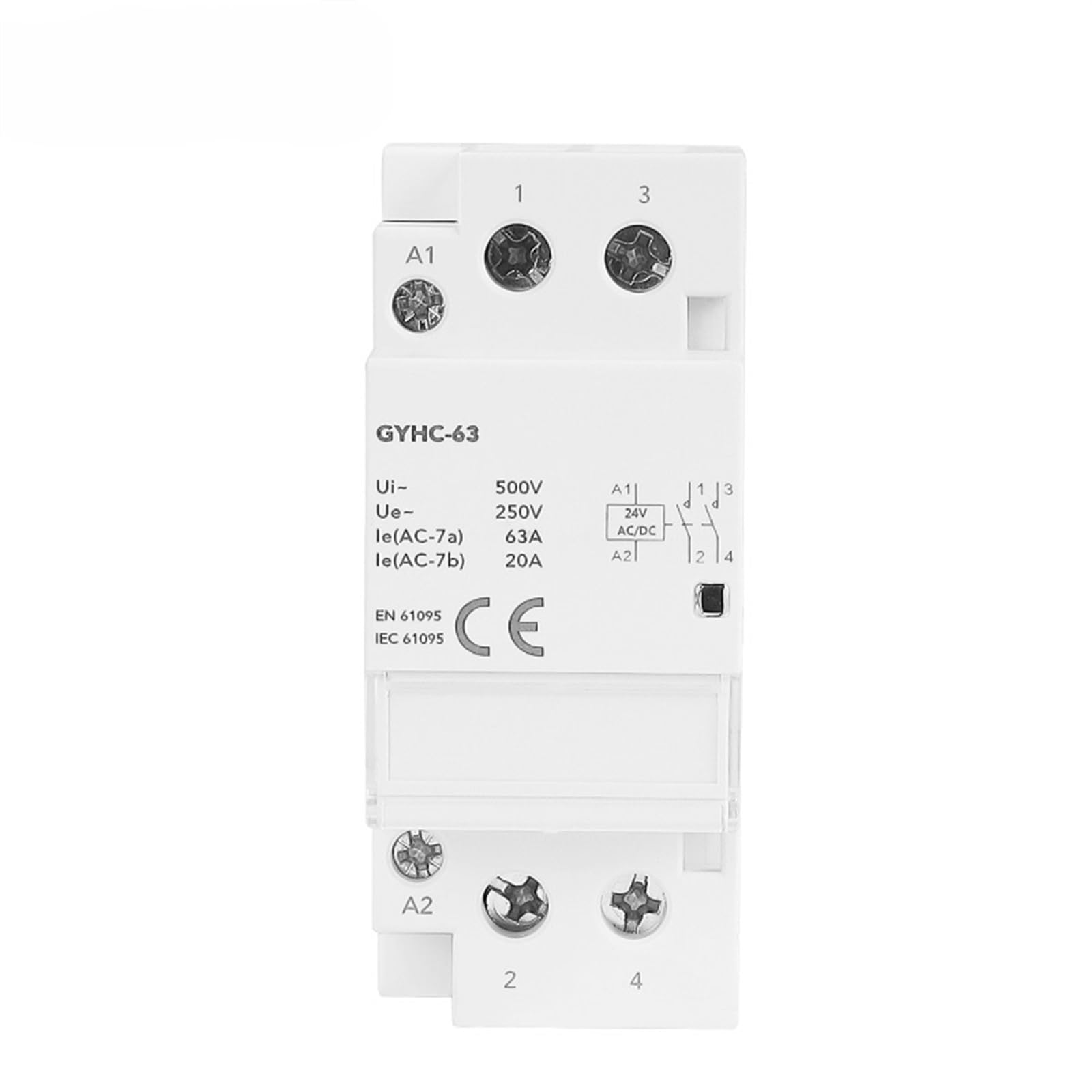 Contacteur domestique 2P 63A DC24V avec 2NC pour montage sur rail DIN