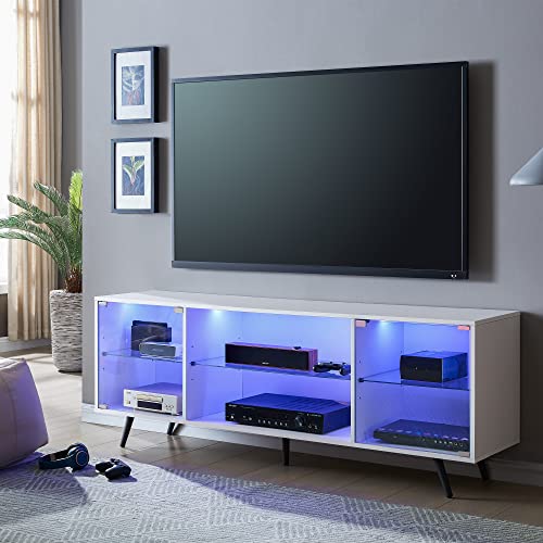 Okd Modern Tv Stand For 75 Inch Tv With Led Lights, Gaming Entertainment Center Media Console Television Stands With Magnetic Door & Adjustable Shelves For Living Room, Fits Tvs Up To 65+ Inch, White #TOP7