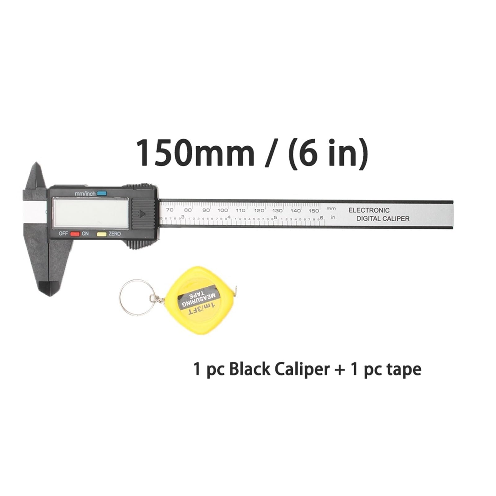 Suwmiarki z noniuszem 100/150mm 4/6 Cal LCD cyfrowy elektroniczny noniusz z włókna węglowego suwmiarka mikrometr narzędzie pomiarowe 1m taśma miernicza(Black 150 tape)