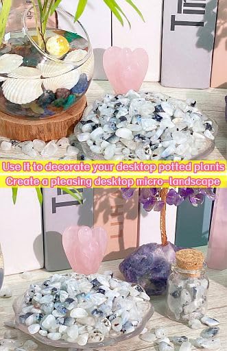 Image of YATOJUZI Moonstone Aquarium Gravel Rocks Bulk Wholesale Tumbled Crystals Stones Chips Crushed Reiki Energy Balancing Gemstones for Planters Vase Filler Fountain Fish Tank Potted Decor 0.44LB