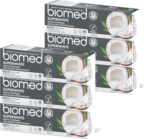 Biomed Superwhite 97% Natural Whitening Toothpaste | Enamel Strengthening | Coconut Flavour, Vegan, SLES Free 6x100g
