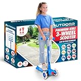 Outdoor Cruiser 3-Wheel Kids Scooter – with Lean-to-Steer Technology, Wide Deck, Led Lighted Wheel, 4-Level Adjustable Height T-bar Handle, Support Kids Up to 150 Lbs, for Boys & Girls Ages 3-8, Blue