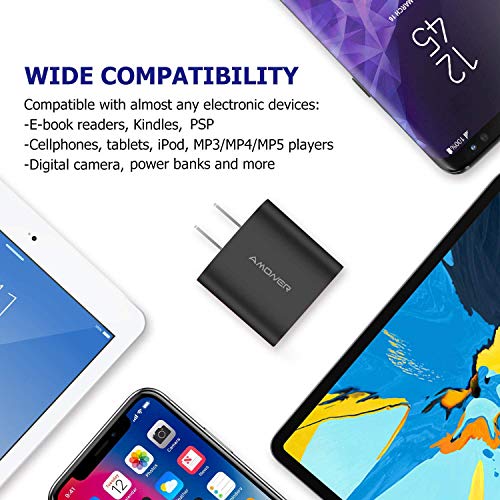 Amoner Wall Charger, Upgraded 2Pack 15W 3-Port USB Plug Cube Portable Wall Charger Plug for iPhone 13/12/mini/Pro/Max/11/Pro/Xs/XR/X/8/7/Plus, Galaxy10/9, Note10/9, and More