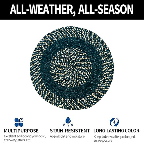 Image of Cotton Round Doormat for Entrance|Handmade Cotton Doormat | Quick Dry, Washable Door Mat for Home, Bathroom & Bedroom - 16 Inch Small (Blue-Green-2)
