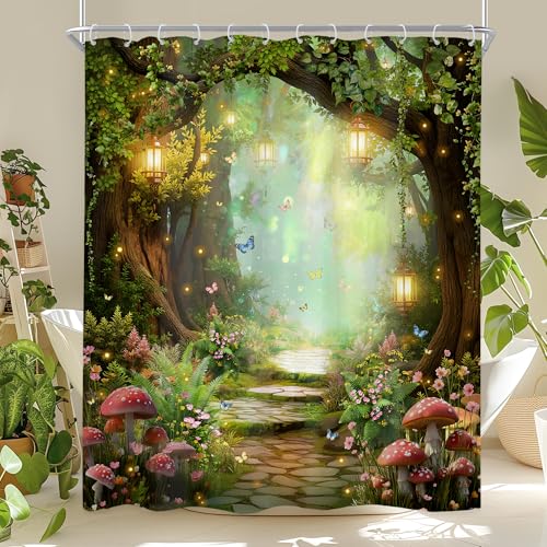 Newsely Fantasy Fairy Path Shower Curtain 60Wx72L Inch Magical Enchanted