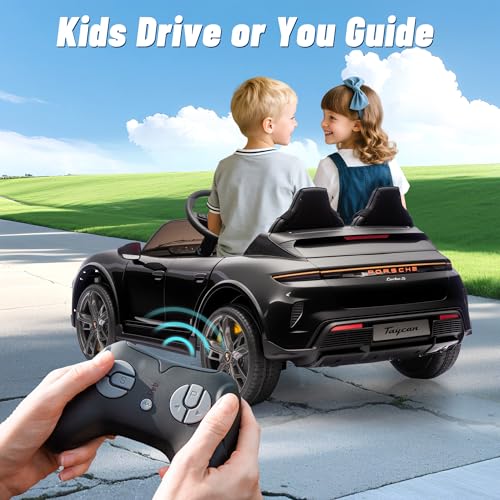 FORESEE Kids 24V 2-Seater Electric Ride On Car, 24V Licensed Porsche Taycan Turbo S Electric Power Ride On Car w/ 132lb Weight Capacity, Parent Control, MP3 Music, LED Lights - Black