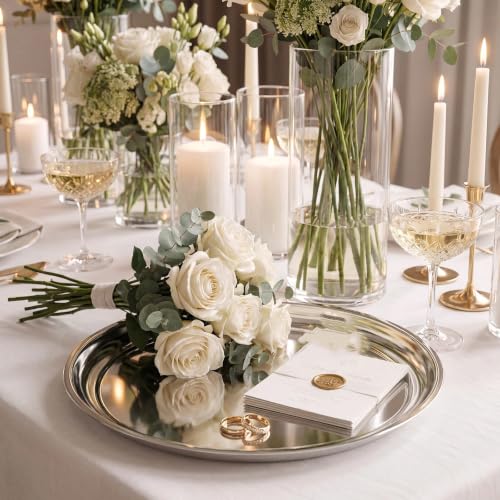 4 Pack Round Silver Mirror Decorative Trays 16" Diameter Stainless Steel by Lounsweer - Used condition - Image 5