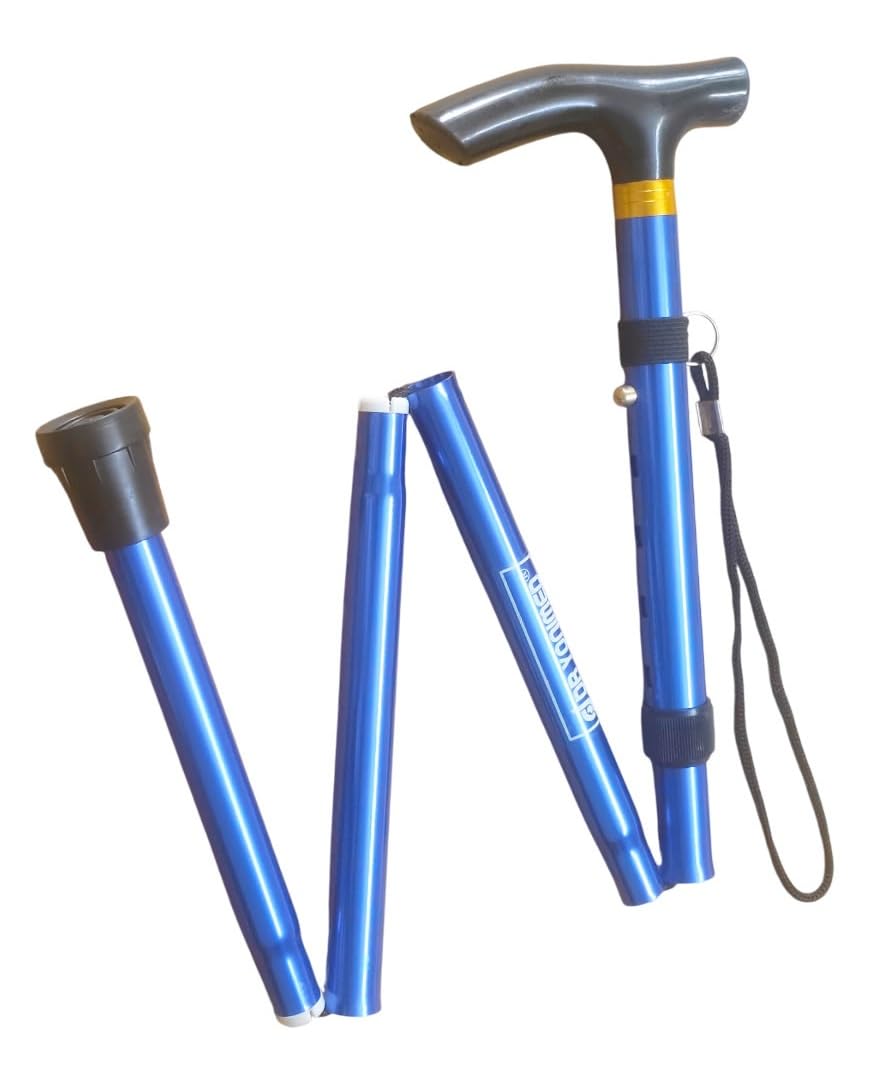 Imported Foldable Walking Stick Folding Walking Cane Blue for Old People, Adult Men/Women, Patients & Physically Challenged Single Leg Height Adjustable Aluminium Make-image-42