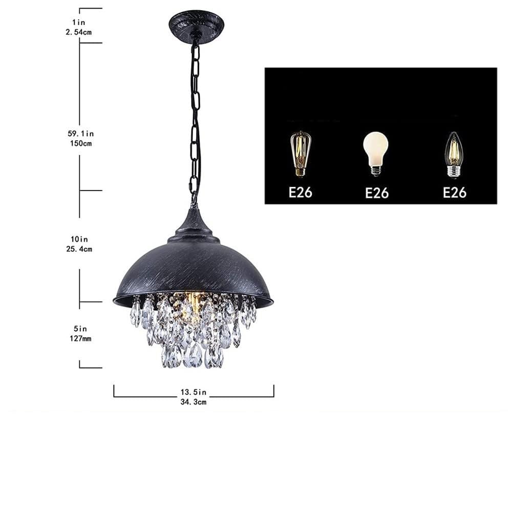 Lámparas de Cristal de Industrial, lámpara de araña con Pantalla de Metal Negra y Acabado en Bronce Negro, Luces Colgantes para Cocina, Cadena Ajustable de Luces de Cristal para decoración de