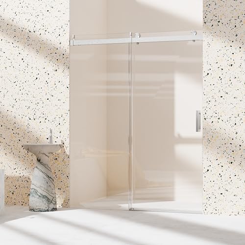 Image of Findepot 56-60 inch W x 76 inch H Frameless Single Sliding Glass Shower Doors Soft-Close with Buffer, Reversible Installation and 3 /8 inch(10mm) ANSI Clear Tempered Glass, Brushed Nickel Finish