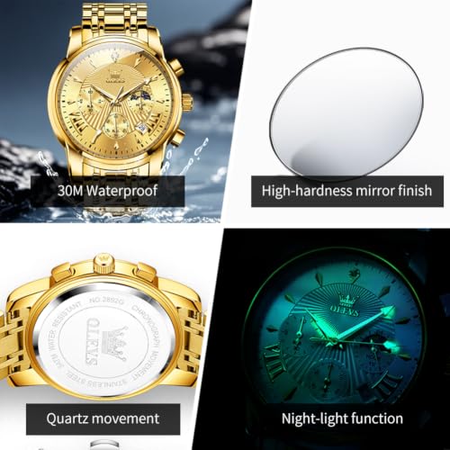 Image of OLEVS Watch for Men Classic Business Dress Analog Quartz Stainless Steel Waterproof Luminous Date Diamond Men Silver Watch