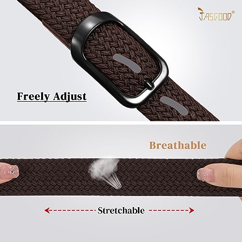 Image of JASGOOD Stretch Belt for Men, Men Women Elastic Woven Braided Belt 1 3 /8 Casual Belt Golf Belt for Jeans Pants