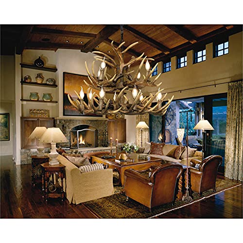 Durahonn Antler Chandelier Double Layer,8+4 Lights, Retro Country Style Deer Horn Chandelier Lighting, Antler Candel Holder E12 Base, Antler Lamp For Cafes, Bars, Kitchen (15 Antlers + 12 Lights) #TOP6