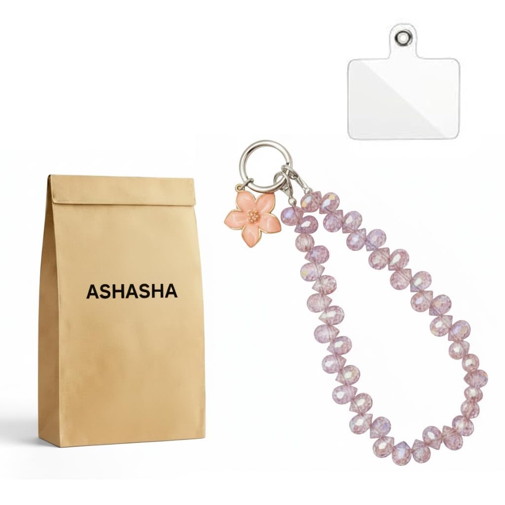 Crystal Pink Beaded Phone Charm Strap with Flower Pendant | Elegant Wrist Lanyard & Keychain Accessory for Smartphones, Bags & Purses | Gift For Girl, Women's, Wife-image-0