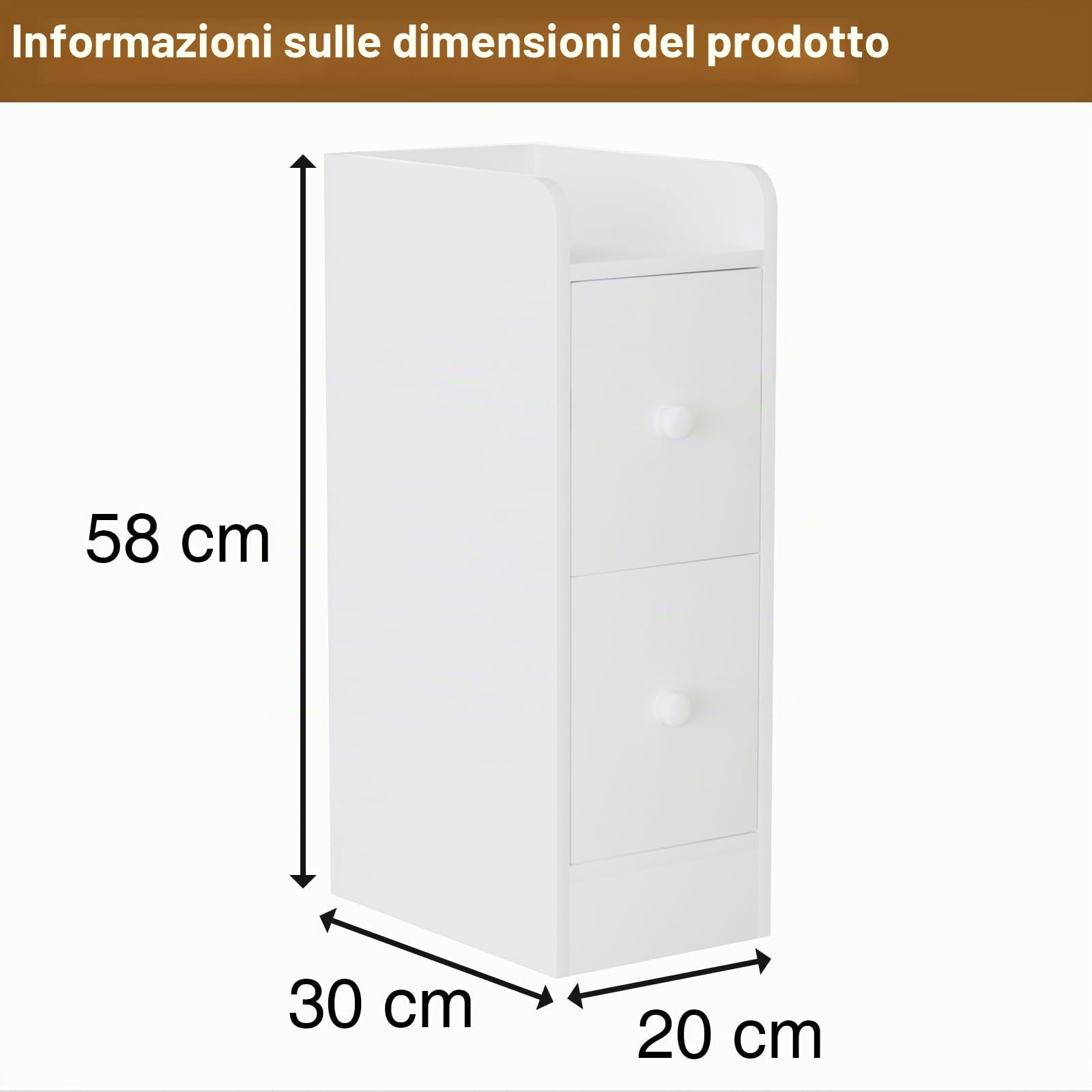 Comodino stretto Comodini piccolo Comodino con 2 cassetti per camera da letto, soggiorno Bianco