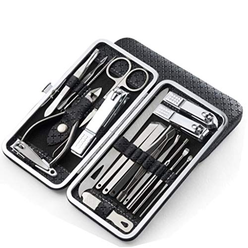 KEER Manicure set nail clippers pedicure set-19 pieces of stainless steel manicure set, professional beauty set, nail care tool with luxury travel case (Black)