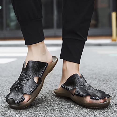 Genuine Leather Men's Sandals Classic Breathable Slip-On Sandals Men Casual Beach Shoes Outdoor Slippers(D,13code)3