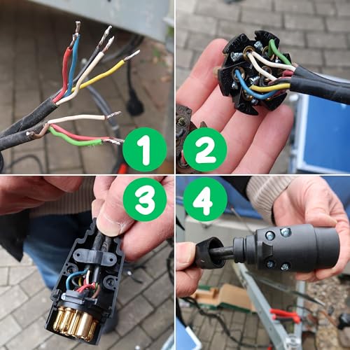7 poliger Anhänger Stecker, 1 Pack, Hartplastik-Gehäuse, 7pin Stecker nach ISO 1724 genormt, 7 Pin Hänger Adapter 12V Systeme, Zugentlastung, 7pol Anhängerstecker für 7 pol Steckdose, 13-7 Adapter