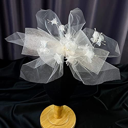 Fascinator tocado de malla de alta costura con clip floral lateral 4