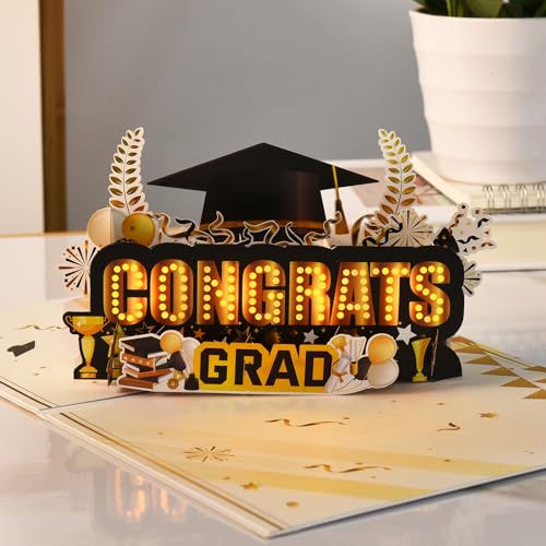 Image of VIVIKEN Graduation Cards, Musical Pop Up Congrats Grad 2026 Card with Light | 3D Popup Congratulations Graduation Gifts for 2026 High School College University Graduates for Son Daughter Grandson