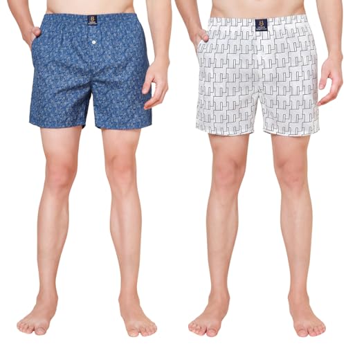 Image of Urban Scottish Men's Pack of 2 Cotton Printed Boxers with Side Pockets