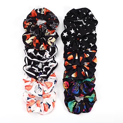 12Pcs Halloween Hair Scrunchiespumpkin Skull Ghosts Bat Star Moon Witch Hat Candy Candle Spider Web Hair Ties Elastics Scrunchy Gifts Ponytail Holder Accessories For Women Girls #TOP5