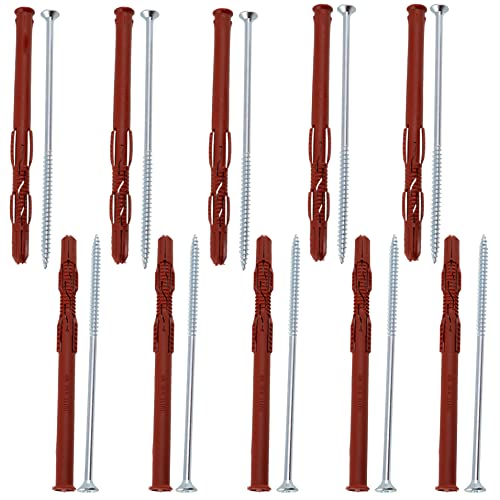 AERZETIX - C65008 - Juego de 10 tacos 10x160mm para ladrillos huecos/hormigón celular + 10 tornillos Ø6x160mm con cabeza fresada - en nylon/metal - fijación materiales huecos trabajos taladrado