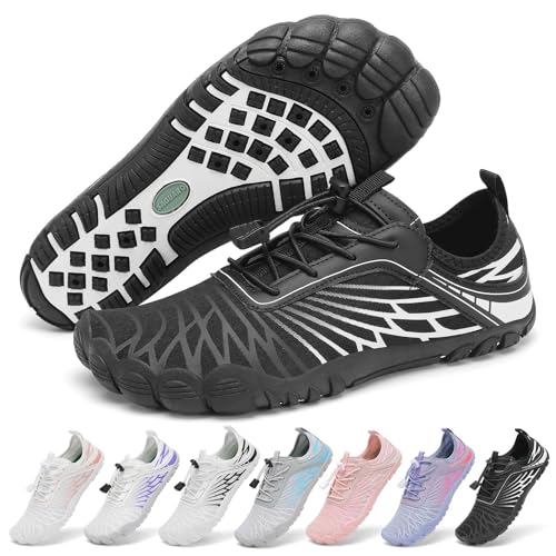 SAGUARO Scarpe Barefoot Minimaliste Donna Scarpette da Acqua Traspiranti Asciugatura Rapida Scarpe da Scoglio Antiscivolo per Bagno Spiaggia Yoga Surf, Nero, 41 EU