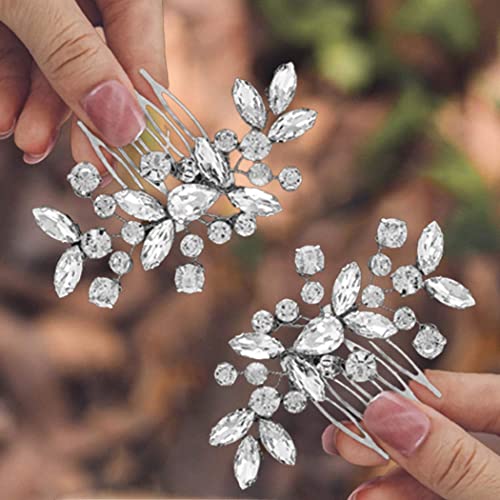 Mariée Mariage Peigne Cheveux,2 Pièces Mariée Peigne Bijoux Mariage Élégant Bijoux de tête ,Accessoires de Cheveux de Cristal Accessoires de Mariée pour Les Femmes et Les Filles(Argent)