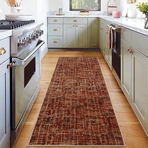 COZYLOOM Washable Runner Rug 2x6 Runner Modern Rug Non Slip Kitchen Rugs Abstract StripedIndoor Entryway Rug Soft Bathroom Rugs Stain Resistant Carpet for Hallway Laundry Bedroom 2'x6' Red