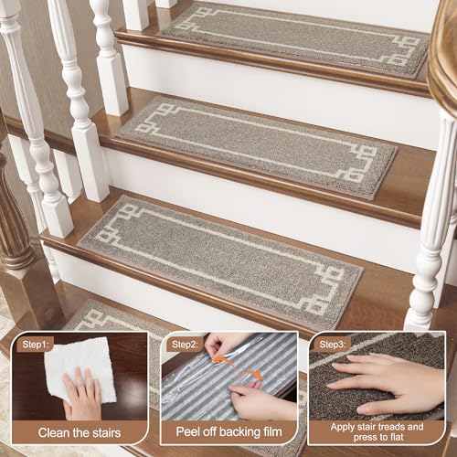 BEQHAUSE-Stair-Treads-for-Wooden-Steps-Non-Slip-Washable-Reusable-Carpet-Stair-Treads-28inX9in-Polyester-Soft-Indoor-Stair-Runner-for-Kids-Elders-and-Pets-15pcsTaupe BEQHAUSE Stair Treads for Wooden Steps Non Slip Washable Reusable Carpet Stair Treads 28inX9in Polyester Soft Indoor Stair Runner for Kids Elders and Pets 15pcsTaupe