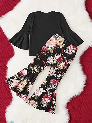 Image of WDIRARA Girl's 2 Piece Flounce Sleeve Top and Leopard Print Bell Leg Bottom Pants Set